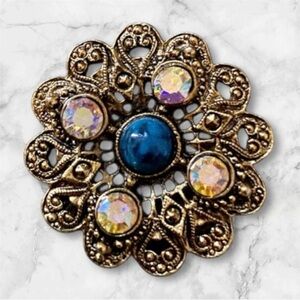 Aurora Borealis Glass Brooch, 1928 Jewelry Faux Turquoise, Vintage